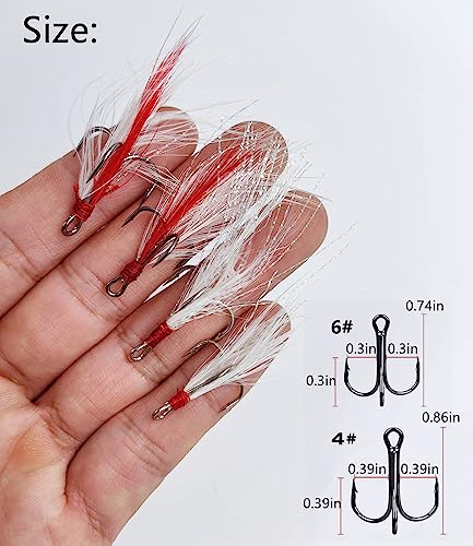 Fishing Treble Hooks Feather Hook: Dressed Fishing Hooks Set with Split Rings for Making Fishing Lure