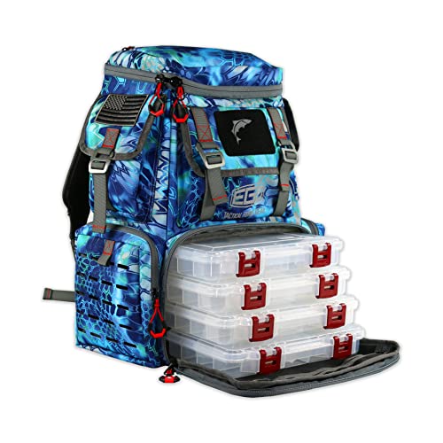Ego Kryptek Tactical Tackle Box Backpack, Durable Fishing Tool Bag, 1000D Nylon Fabric with PVC Back, Water-Resistant, Multiple Storage Pockets, Laser-Cut Molle Loops, Includes 4 Tackle Trays - color: Pontus, size: Backpack - Regular