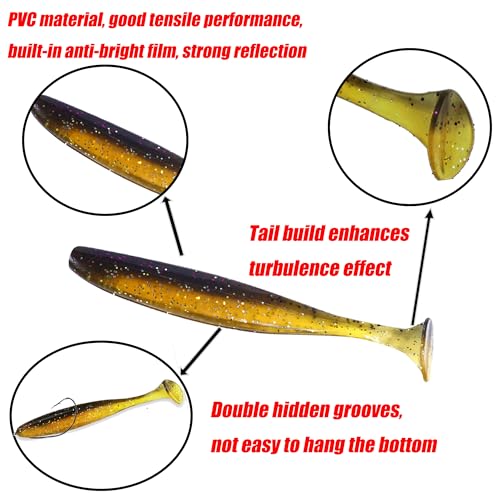 Fishing Soft Plastic Lures, Paddle Tail Swim Baits for Bass Fishing,Paddle Tail Swimbaits for for Bass Trout Walleye Lures, 30/50pcs Soft Plastic Baits with Box - color: B:2.75in/0.077oz-50pcs