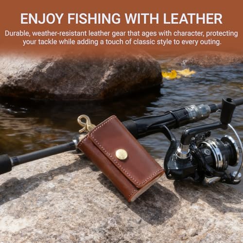 Handmade Brown Leather Fishing Lure Case | Fly Wallet With Wool Lining (Dark Brown) - color: Dark Brown