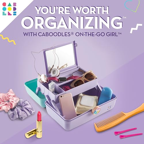 Caboodles On-The-Go Girl Makeup Box, Seafoam on Lavender, Hard Plastic Makeup Organizer Box, Built-In Mirror, Secure Latch for Safe Travel, Spacious Storage for Large Items - color: Seafoam over Lavender