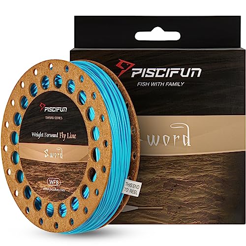 Piscifun Sword Fly Fishing Line with Welded Loop, Weight Forward Floating Fly Line, Available in WF1, WF2, WF3, WF4, WF5, WF6, WF7, WF8, WF9, and WF10 Weights, in Lengths of 90 and 100 Feet - color: Sky Blue, size: WF-6F 100FT
