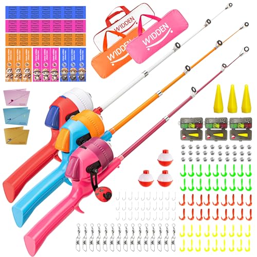 Kids Fishing Pole, Telescopic Fishing Rod, Toddler Collapsible Fishing Rod and Reel Combo with Tackle Box, Fishing Line, Bobber, and Soft Lures for Boy, Girl, Youth, Beginner, Over 4 Years Old - color: pink+red+orange