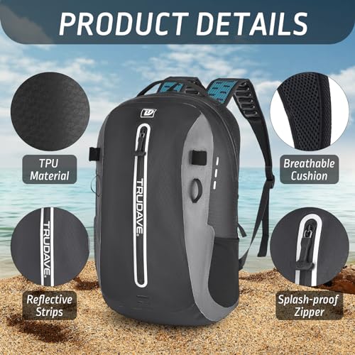 Trudave Waterproof Backpack, Waterproof Submersible Backpack, Floating TPU Coated Dry Bag with Airtight Zipper for Kayak, Fishing, Boating, Hiking (30L) - color: Black, size: 30L