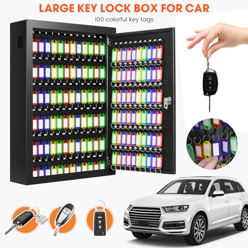 Nebakne 150 Keys Cabinet Organizer Wall Mount, Heavy Duty Key Lock Box with Key Hooks & 150 Tags Key Labels, Security Lockbox for Valets, Hotels, Car, Office Key Management & Storage - color: Black, size: 150 Key Hook