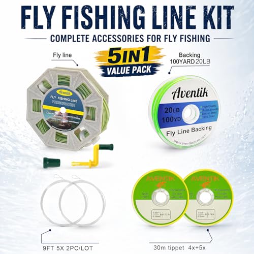 Aventik ProWeight WF Floating Fly Fishing Line Welded Loops Weight Forward Freshwater Trout Fly Line Kit WF 3 4 5 6 7 8 Low Stretch Slick Coating Accurate Casting - color: Grassgreen combo, size: 5F