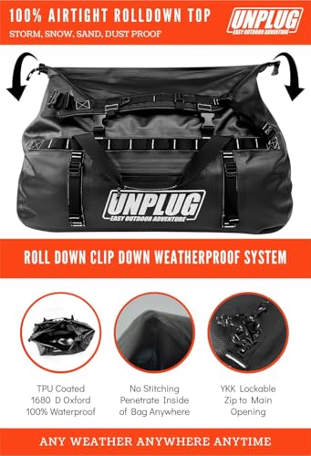 UNPLUG Ultimate Adventure | 1680D Heavy Duty Waterproof Bag | Large Travel Bag which can be Used for Camping, Motorcycling, Boating, or Hunting|110L BLACKOPS - color: BlackOps, size: 110L