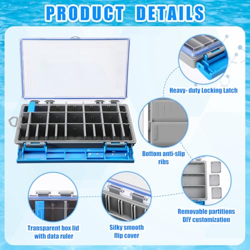 Junkin 6 Pack 3600 Fishing Tackle Boxes Waterproof, High-vis Blue Lure Organizer Trays with Removable Dividers, Airtight Bait Storage Case for Bass Fishing Backpacks & Kayak Gear Accessories - color: Blue, size: 3600