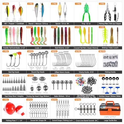 PLUSINNO Large 3 Layers Fishing Tackle Box with Tackle Included, 415Pcs Fishing Lures Kit Contains Pliers, Crankbait, Hooks, Weights & Accessories, Fishing Gear Gifts for Men Starter Kits Bass Trout - color: 415 Pcs Fishing Lures