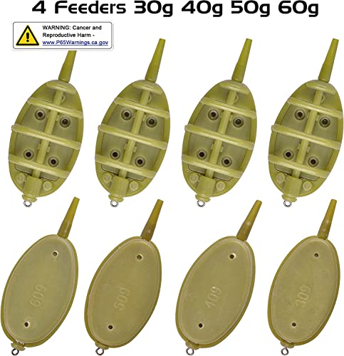 Carp Fishing Method Feeders Set,4pcs Inline Method Feeders with 1pc Quick Release Mould Bait Holder Tool Carp Fishing Tackle Accessories - color: Set(15g,20g,25g,35g)