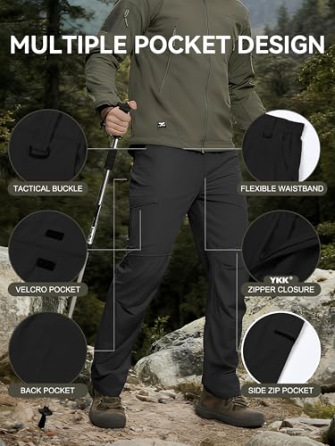 Men's Hiking Cargo Pants Waterproof Lightweight Quick Dry Outdoor Work Fishing Mountain Travel Stretch Pants - color: Black, size: 34