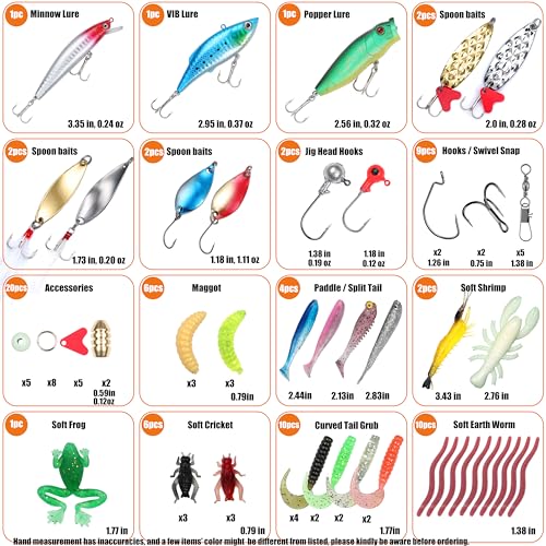 EXAURAFELIS Fishing Lures,Tackle Box with Tackle Included, Crankbaits, Spoon, Shrimp Worm Bait, Hooks,Weights & Other Accessories, Fishing Lures kit Lure Set for Bass Trout Salmon - color: Black-79pcs