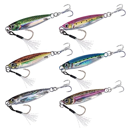 Goture Fishing Jigs,Vertical Jig Saltwater, Jig Fishing Lures with Assist Hook and Treble Hook, 7g-80g Fishing Jigging Spoon Lures for Tuna,Salmon,Sailfish,StripedBass,Grouper Snapper,Kingfish - size: 0.35oz/10g
