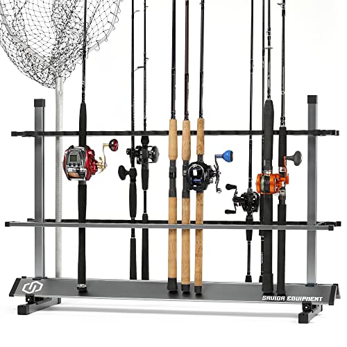 Savior Equipment Fishing Rod Rack Holder Organizer, 24-48 Slots to Hold Fresh Salt Water Spinning Rods & Reel Combo, Lightweight Aluminum Vertical Fish Pole Garage Storage Ground Display Stand - color: Gunmetal Gray, size: 48-Slots