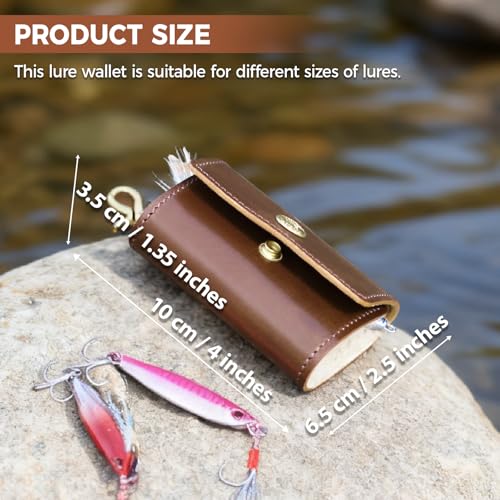 Handmade Brown Leather Fishing Lure Case | Fly Wallet With Wool Lining (Dark Brown) - color: Dark Brown