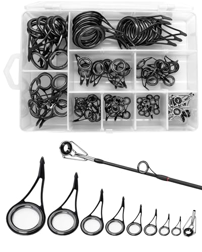 IZTOSS Fishing Rod Tip Repair Kit Fishing Rod Guides Replacement Kit Black Stainless Steel, Wear Resistant Ceramic Ring for Saltwater & Freshwater Fishing Rod 60/90Pcs - color: 90PCS