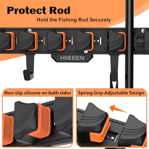 Fishing Rod Holders, Wall Mounted Fishing Rod Rack, Fishing Pole Holder Holds Up to 8 Rods or Combos, Fishing Rod Holders for Garage with 4 Hooks, Fits Most Rods of Diameter 3-24mm - style: Orange-2Pack