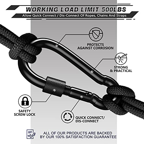 AUTMATCH Carabiner Clips, 3" Spring Snap Hook Caribeener Clips Buckle Pack Grade Heavy Duty Carabiners Quick Link for Camping, Fishing, Hiking, Traveling, 4 Pack - style: Carbon Steel - Locking Black