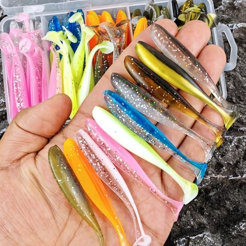 Fishing Soft Plastic Lures | Paddle Tail Swim Baits, Swim Baits for Bass Fishing, Paddle Tail, Crappie Lures - color: F-100PCS