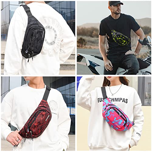 Crossbody Fanny Packs for Women, 5-Zipper Pockets Water Resistant Practical Waist Bag, for Outdoor Running Cycling Sports Travel Hiking Camping Fishing Fashionable Belt Bags - color: Fashion claret