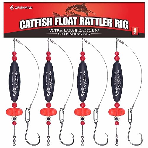 Catfish-Rig-for-Bank-Fishing-Catfishing-Tackle-Floats-with-Rattler-Santee Cooper Rig Equipment - color: Black-4 Pack, size: 3 inch