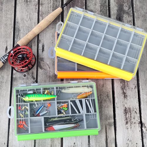 Aventik Waterproof Fishing Tackle Box Organizer with Removable Dividers Sturdy Lure Storage Box and Terminal Tackle Storage 3600 Tackle Trays - color: Orange(10.75”×7.13”×1.8”)