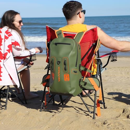 YakAttack 28L DryPak Waterproof Backpack with 2 Attachable Fishing Rod Holders – Green/Orange | Floating Marine Dry Bag Pack with Padded Straps | Lightweight Hiking & Kayaking Gear & Storage Drybag - color: Green/Orange, style: Drypak With Tether Tubes