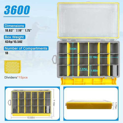 OROOTL Waterproof Fishing Tackle Box Organizer Versatile Storage Organizer Box with Adjustable Dividers Transparent Tackle Boxes Saltwater Freshwater Fly Fishing Accessories Gift for Men - style: 3600 (10.83"x7.19"x1.75")-1pcs