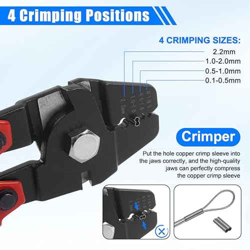 Fishing Crimping Tool Kit Wire Crimping Tool Stainless Steel Fishing Crimping Pliers with 300pcs Aluminum Crimp Sleeves Kit Effort-Saving Wire Crimper Tool, 4 Size Crimp Sleeves Fishing Tackle Pliers - color: High Carbon Crimping Pliers