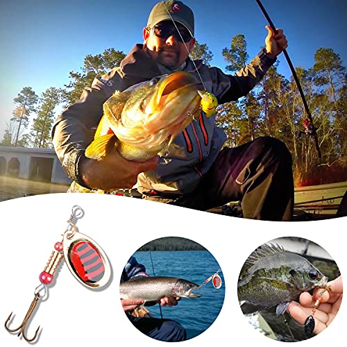 16pcs Fishing Lures Spinnerbait Hard Metal Inline Spinner Baits Kit | Spinner Lures with Feathered Treble Hooks, Fishing Spinner Baits for Freshwater Saltwater Bass Trout with Portable Carry Bag