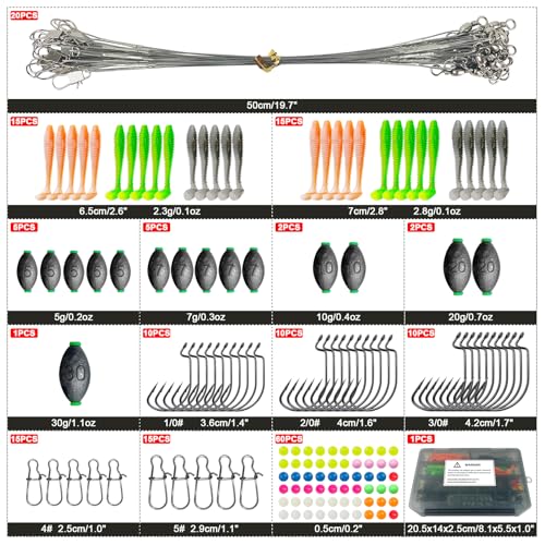 186 Pcs Saltwater Grouper Rigs Carolina Rig Surf Fishing Rigs with Egg Sinkers Hooks Soft Baits, Bottom Rig for Catfish Flounder Grouper Halibut Snapper