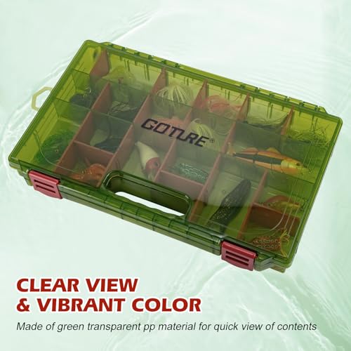 Goture Fishing Tackle Box Organizer - Transparent Fishing Organizer Box w/Measurement Ruler, Adjustable Dividers, Dual Latches | 2 Pcs 3700 Tackle Tray| Ergonomic Grip - color: A - Handle, size: 2pcs 3700