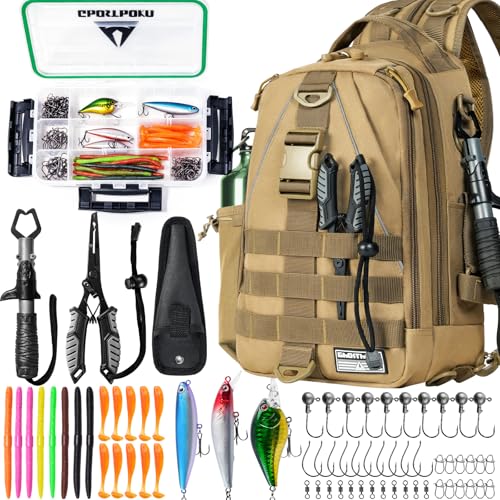 Ghosthorn Fishing Backpack Waterproof Tackle Bag Sling Bag Gift - color: Khaki Set, size: Standard