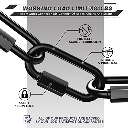 AUTMATCH Carabiner Clips, 3" Spring Snap Hook Caribeener Clips Buckle Pack Grade Heavy Duty Carabiners Quick Link for Camping, Fishing, Hiking, Traveling, 4 Pack - style: Carbon Steel - Chain Links Black
