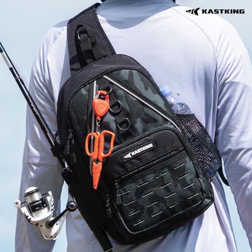 KastKing Karryall Sling Tackle Bag–Fishing Sling Pack,Fishing Backpack With Rod Holder,MOLLE System,Soft Bait & Gear Storage - color: B: Black Camo