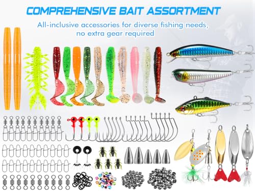 PLUSINNO Fishing Lures, 137Pcs Tackle Box with Tackle Included, Crankbaits, Spoon, Hooks, Weights & Other Accessories, Fishing Bait Lure Gear Kit Gift for Men Bass Freshwater - color: BLUE