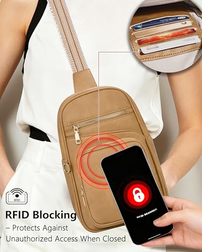 Anti Theft Crossbody Bags for Women RFID Leather Sling Purses,Crossbody Bags Travel Leather Fanny Pack for Women - color: Khaki
