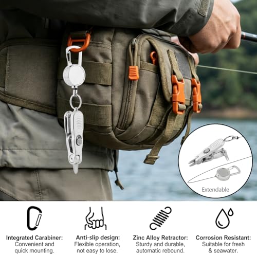 Fishing Line Cutter Tool, Multi-Function Folding Angler Accessory with Retractors and Knot Tying Tool, Stainless Steel Blades for Cut Braid, Mono and Fluoro Lines