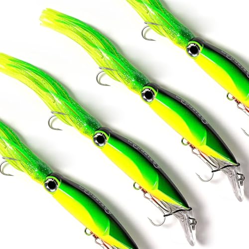 Wondersee Squid Fishing Bait Soft Hard Lures Kit Swimbait Crankbait Jig Simulation Weighted Holographic 4 PCS - color: light green
