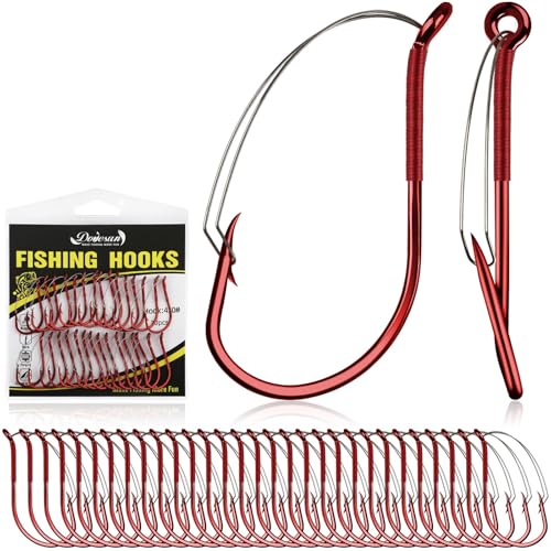 Dovesun 30/20PCS Weedless Hooks Weedless Circle & Octopus Hooks for Catfish Bass Fishing Weedless Fishing Hooks for Saltwater Freshwater Catfish Hooks Size 1# 2/0 4/0 6/0 8/0 - color: Red-Octopus Hook, size: 6/0-20PCS