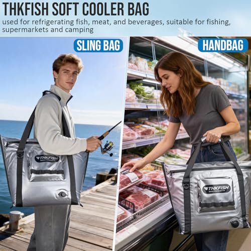 THKFISH Insulated Fish Cooler Bag, 25x17.5in Portable Soft Cooler Bag for Caught Fish, Travel, Beach, Camping, Picnic, Lunch, Fishing, 24HR Cold Retention - color: Silver --25x17.5x8.6"
