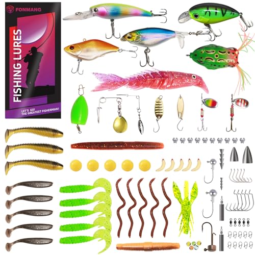 FONMANG 322-Piece Fishing Lures Kit - Buzz Bait/Spinner Baits/Jig/Frog, Fishing Tackle Box with Tackle Included, Soft Bait/Hooks/Weights, Fishing Gear Lure Kit Gift for Men Freshwater Bass Trout - color: B-153pcs Freshwater Fishing Kit