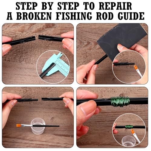 39 Pcs Fishing Rod Repair Kit, Include Fishing Rod Wrapping Winding Machine Rotator Set, 10 Top Guides 10 Repair Tubes 10 Carbon Fiber Inserts 2 Epoxy Glue 5 Paintbrush Rods Building Tool