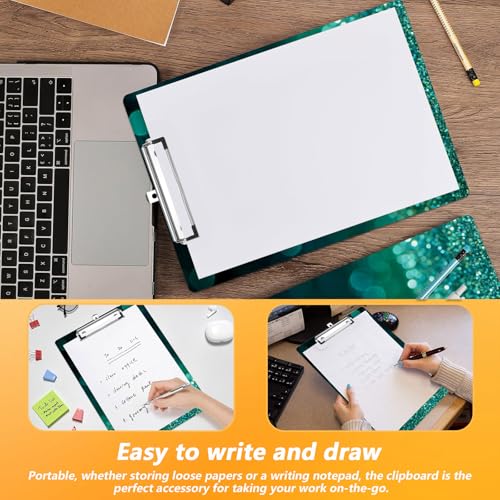 Green Glitter Clipboard, Fashion Decorative Clip Board with Metal Clip Cute Plastic Clipboards A4 Standard Size 8.5" x 12.5" for Nurses, Students, Office - color: Green Glitter