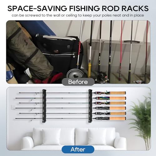 Axlksia Fishing Rod Holder Wall Mount, 1 Pair Fishing Pole Holders for Garage, Boats, 6 Fishing Rod Storage Racks (Horizontal Grey) - color: Horizontal Grey