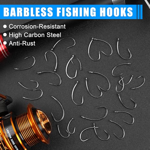 Barbless Fishing Hooks,Carp Curve Shank Crank and Wide Gape Circle Trout Fly Tying Hooks Small Size Circle Hooks for Hair Rig Fishing Tackle Size 2# 4# 6# 8# 10#