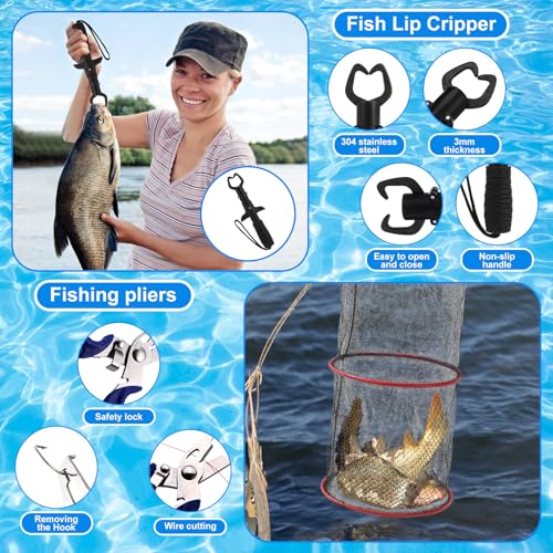 51 Pcs Fishing Rods Combo 6.89ft Telescopic Freshwater Pole Set with Plier Lip Gripper Lures Carrier Bag Pre Loaded Spinning Reel with Freshwater Rod Reel Kit Father Men Gift - color: Blue