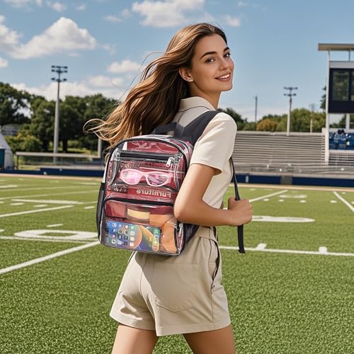 MAY TREE Clear Backpack for Stadium Events, 12x10x6 Inches Stadium Approved | 2 Extra Front Pockets, Clear Bag with Padded Strap for Stadium Events, Transparent Bag for Concert, Festival, Game Day -Black - color: Black-1, style: 2 Front Pocket-1