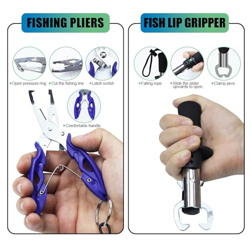 Fishing Backpack with Tackle Box - 358 Pcs Complete Fishing Tool Kit and Accessories Bundle for Anglers (Includes Bait, Hooks, Sinkers, Pliers, Lip Gripper & More) - color: Backpack With 358-piece Fishing Tool Kit