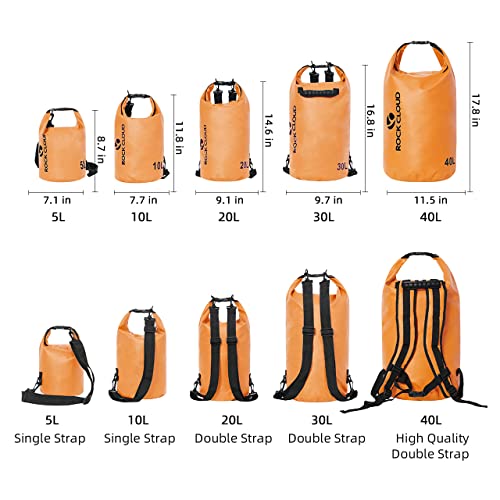 ROCK CLOUD Dry Bag Waterproof 40L Dry Sack for Kayaking Rafting Boating Beach Surfing Swimming Canoe Camping Hiking Fishing Ski, Orange - color: Orange, size: 40L